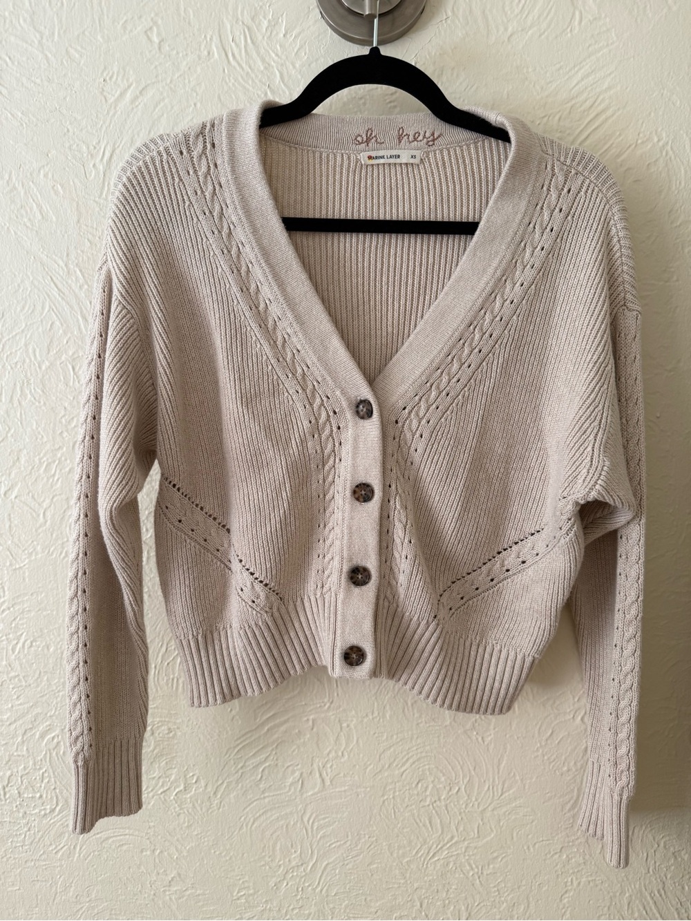 Marine Layer Robin Crop Cardigan in Oatmeal size XS